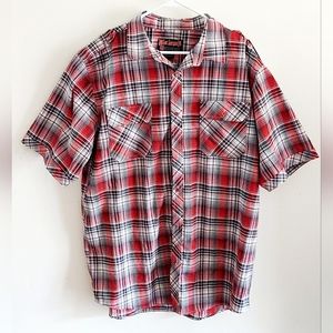 Black Lacquer Men's Short Sleeve Casual Button Up Plaid Shirt